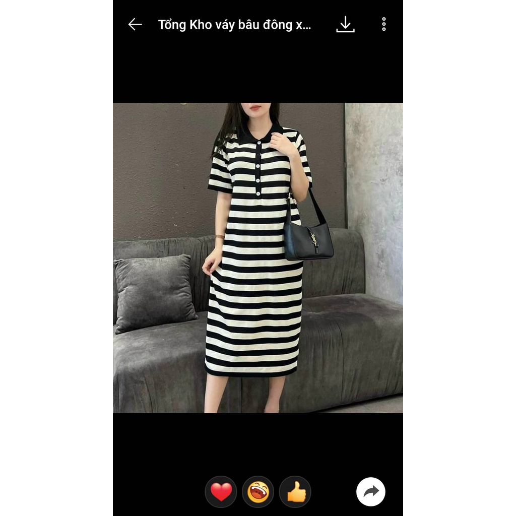 Váy bầu kẻ len mongtoghi cổ sơ mi dáng xuông,ĐẦM BẦU thích hợp đi làm, đi chơi