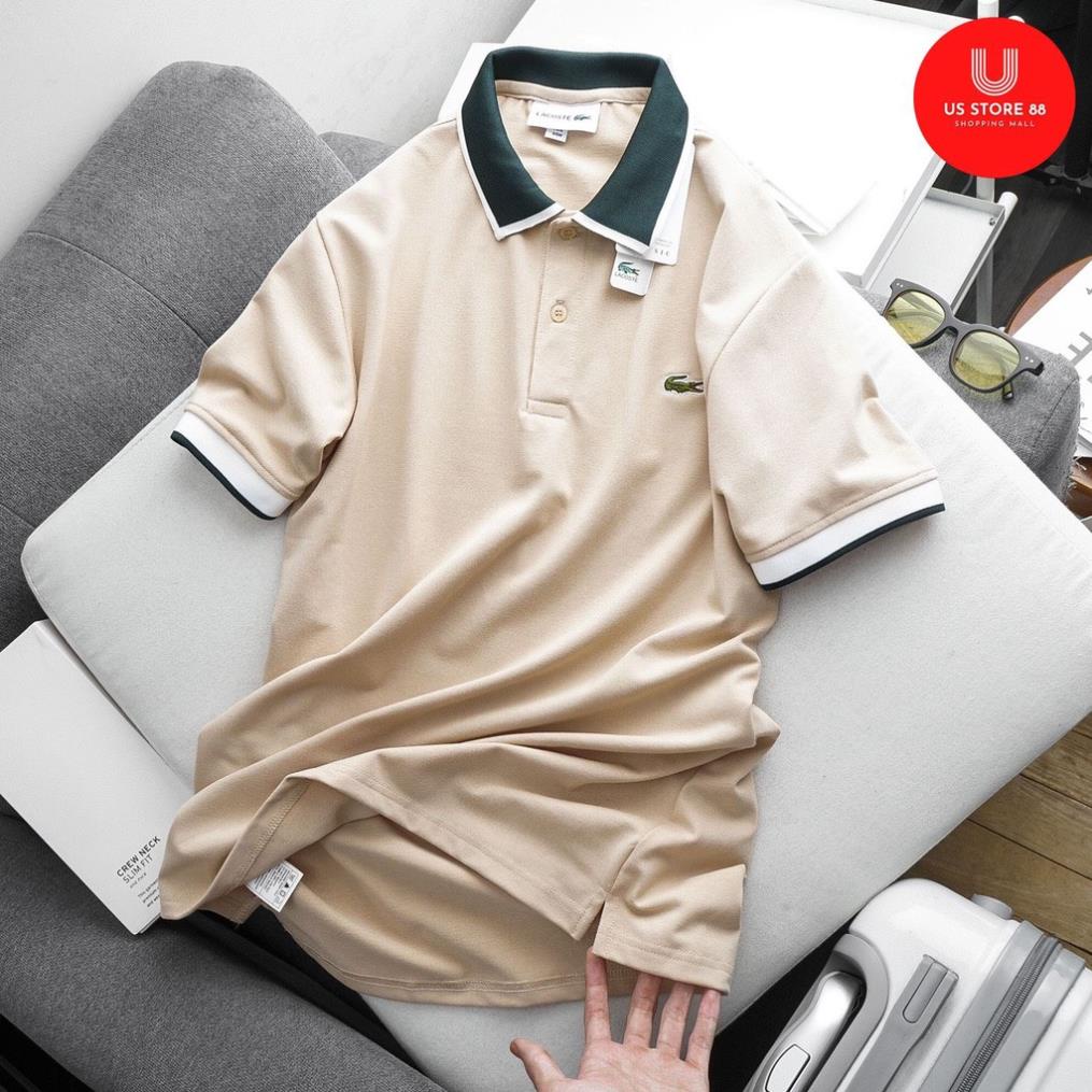 Áo thun nam polo tay ngắn LC nâu nhạt cổ phối ONWEB chất vải xuất khẩu cao cấp