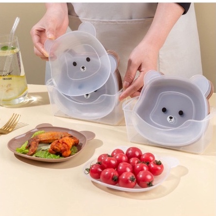 Đĩa nhựa hình gấu đựng thức ăn vặt tiện lợi, đĩa nhựa trang trí decor bàn ăn TPP96