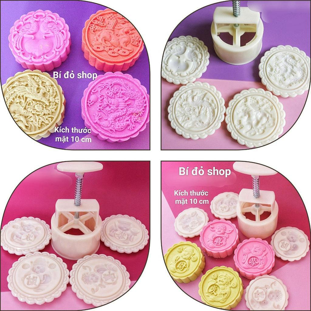 Size 250g - Khuôn trung thu lò xo THẦN TÀI TỨ LINH 4 mặt 1 nhấn - Bí đỏ shop dụng cụ làm bánh