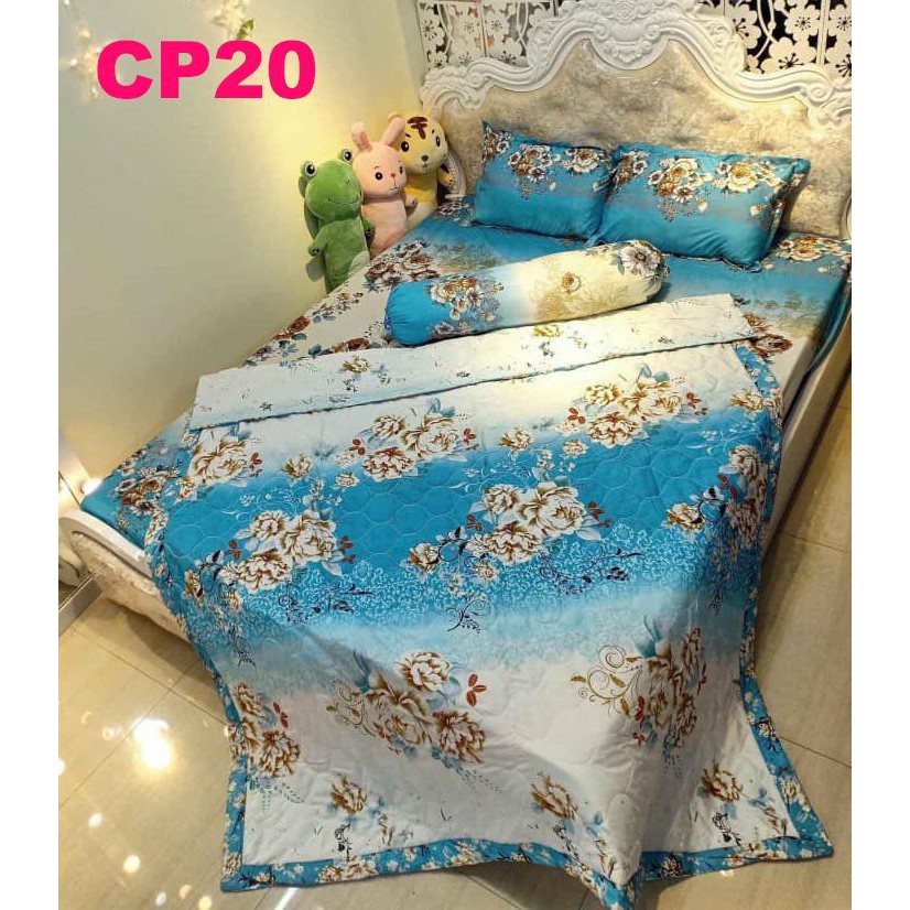 Bộ chăn ga gối cotton Poly cao cấp 5 món Chăn hè cotton đắp điều hòa nhiều họa tiết đẹp