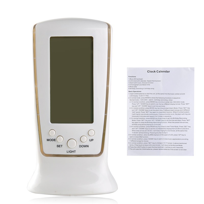 Đồng Hồ Báo Thức Kỹ Thuật Số Có Đèn LED Và Lịch Với Ánh Sáng Xanh