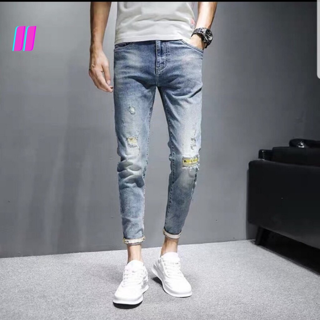 Quần Jean Nam Rách / Quần Jean Nam Rách Gối Chất Bò Cao Cấp Phong Cách Hàn Quốc AD11