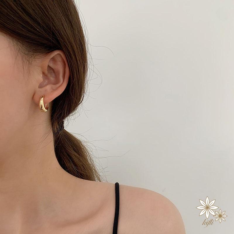 【kifli】Khuyên Tai Tròn Mạ Vàng 14K Đơn Giản
