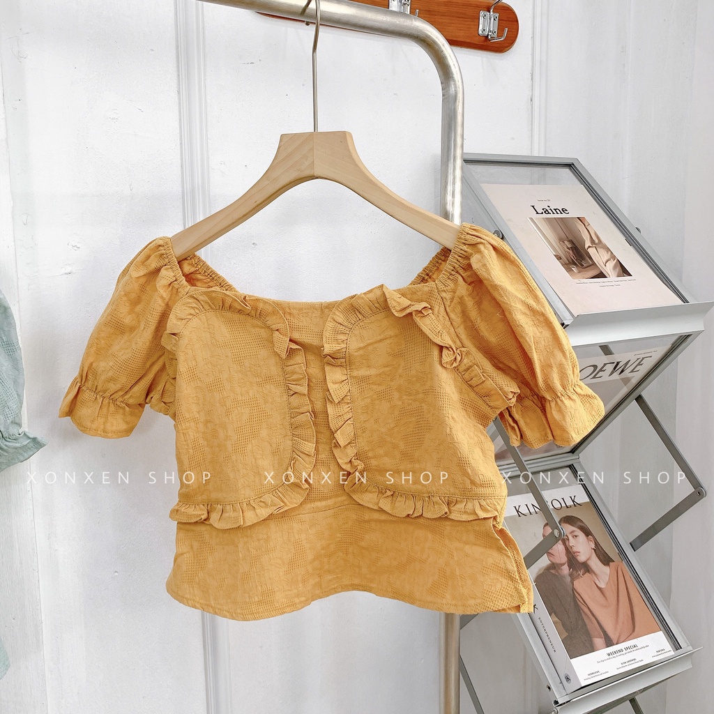 ÁO KIỂU NỮ áo kiểu croptop bèo ngực tiểu thư dễ thương XONXEN SHOP freesize 3303