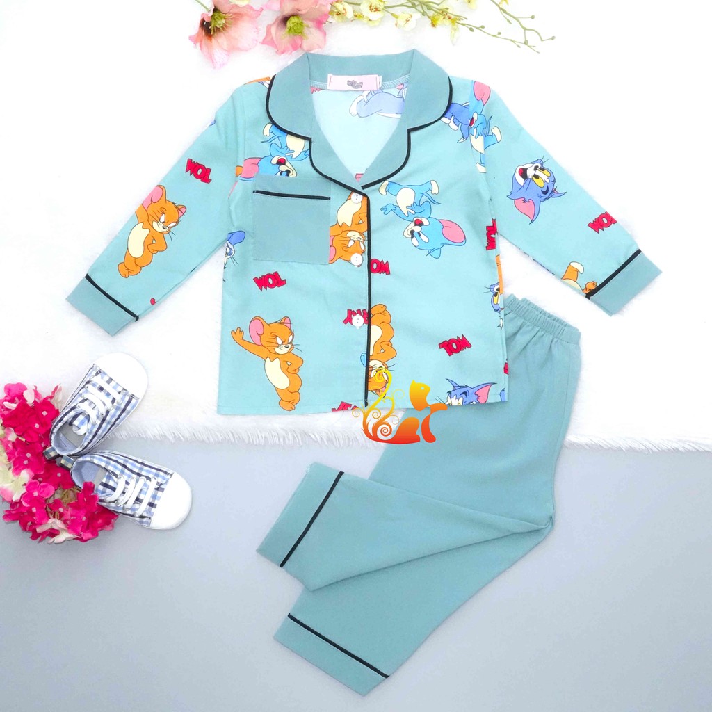 Đồ Bộ Mặc Nhà "Mèo - Chuột" Pijama Kate Thái Phối Kate Lụa Quần Dài - Cho Bé 8-42kg.