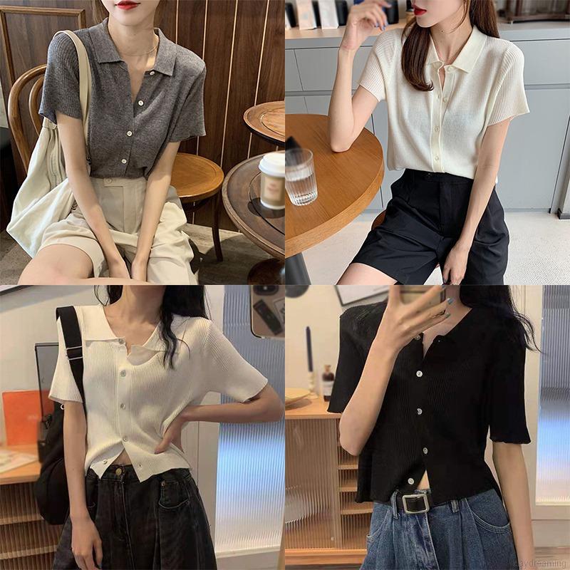 Áo Cardigan Dệt Kim Tay Ngắn Màu Sắc Đơn Giản Phong Cách Hàn Quốc Cho Nữ