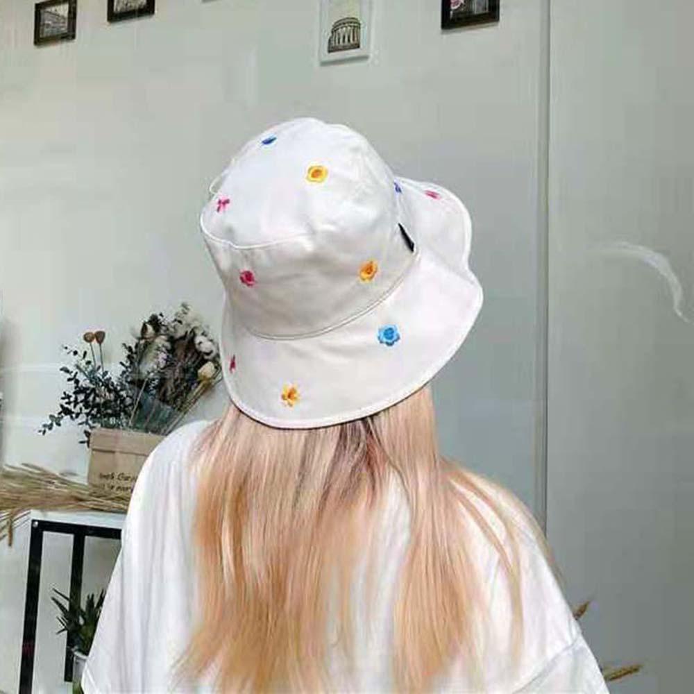 Nón Bucket Chất Liệu Cotton Thêu Hoa Phong Cách Hàn Quốc Cho Nữ