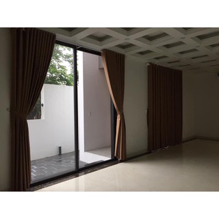 Rèm may sẵn màu nâu vân đá cao cấp