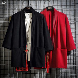 WMùa hè Hanfu nam Trung Quốc phong cách Linen Tang phù hợp với kimono áo khoác cardigan ba phần tư tay choàng cổ