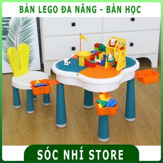 Bộ bàn lego đa năng hoa anh đào, Bàn học cho bé kèm 85 chi tiết Lego