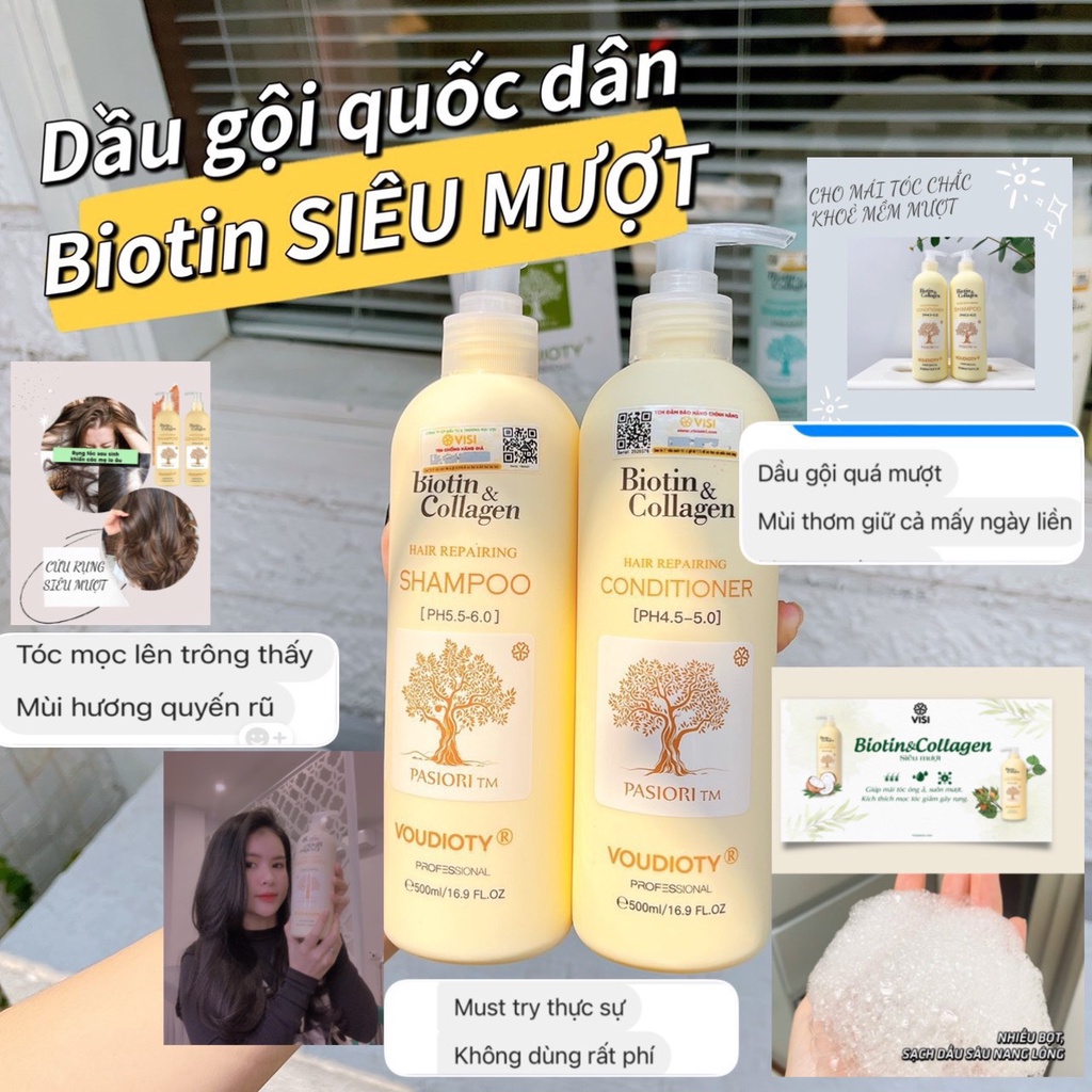 Cặp Dầu Gội Xả BIOTIN COLLAGEN TRẮNG 1000ml MẪU 2021- Giảm Rụng Tóc, Kích Mọc Tóc, Phục Hồi Tóc Khô Xơ -Hàng Chính Hãng