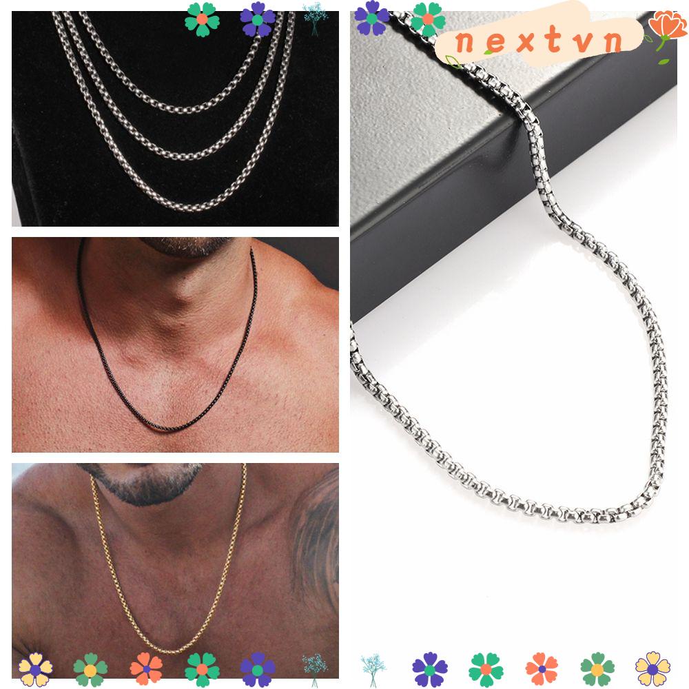 Dây chuyền thép titan mặt vuông đơn giản 3mm thời trang cho nam