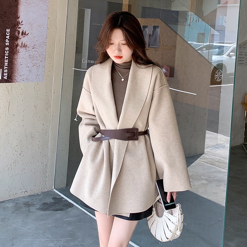 Thắt lưng da bản rộng dành cho áo dạ thắt nút đơn giản dễ phối đồ phong cách Hàn Quốc
