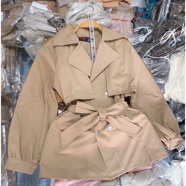 Áo măng tô dáng ngắn kèm đai hai lớp | BigBuy360 - bigbuy360.vn