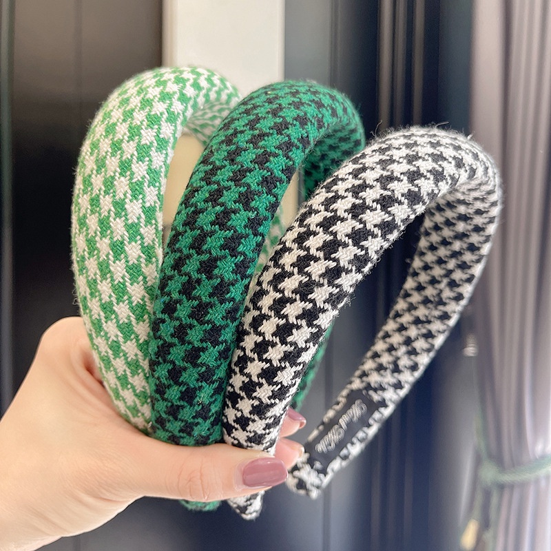 Băng Đô Cài Tóc Họa Tiết Sọc Caro Màu Xanh Lá Phong Cách Hàn Quốc Dễ Thương