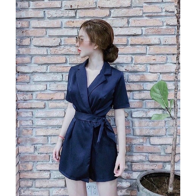 HT-Jumpsuits Ngắn Cổ Đắp Chéo Cột Nơ Eo size M L