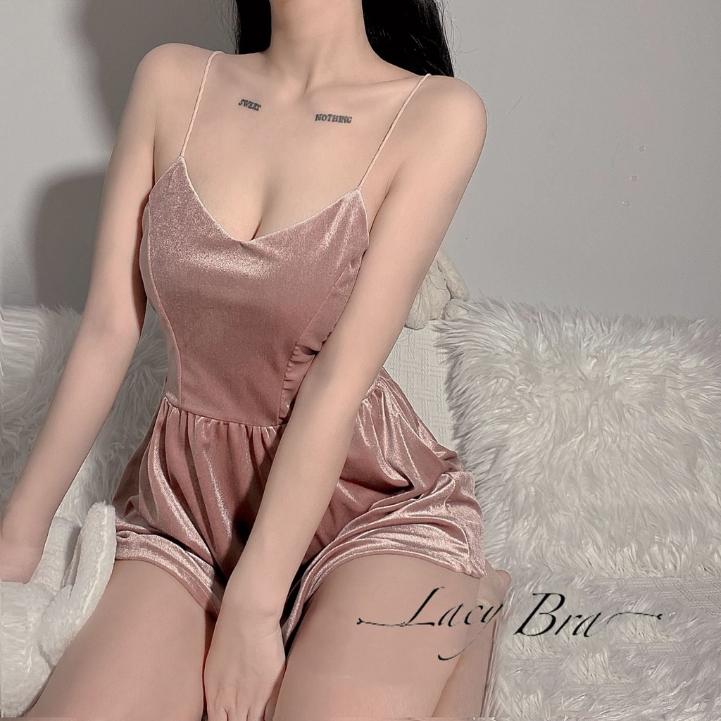 Váy Ngủ Nhung Mịn Dây Đan Chéo Lưng Sexy Lacy Bra - V10 | BigBuy360 - bigbuy360.vn