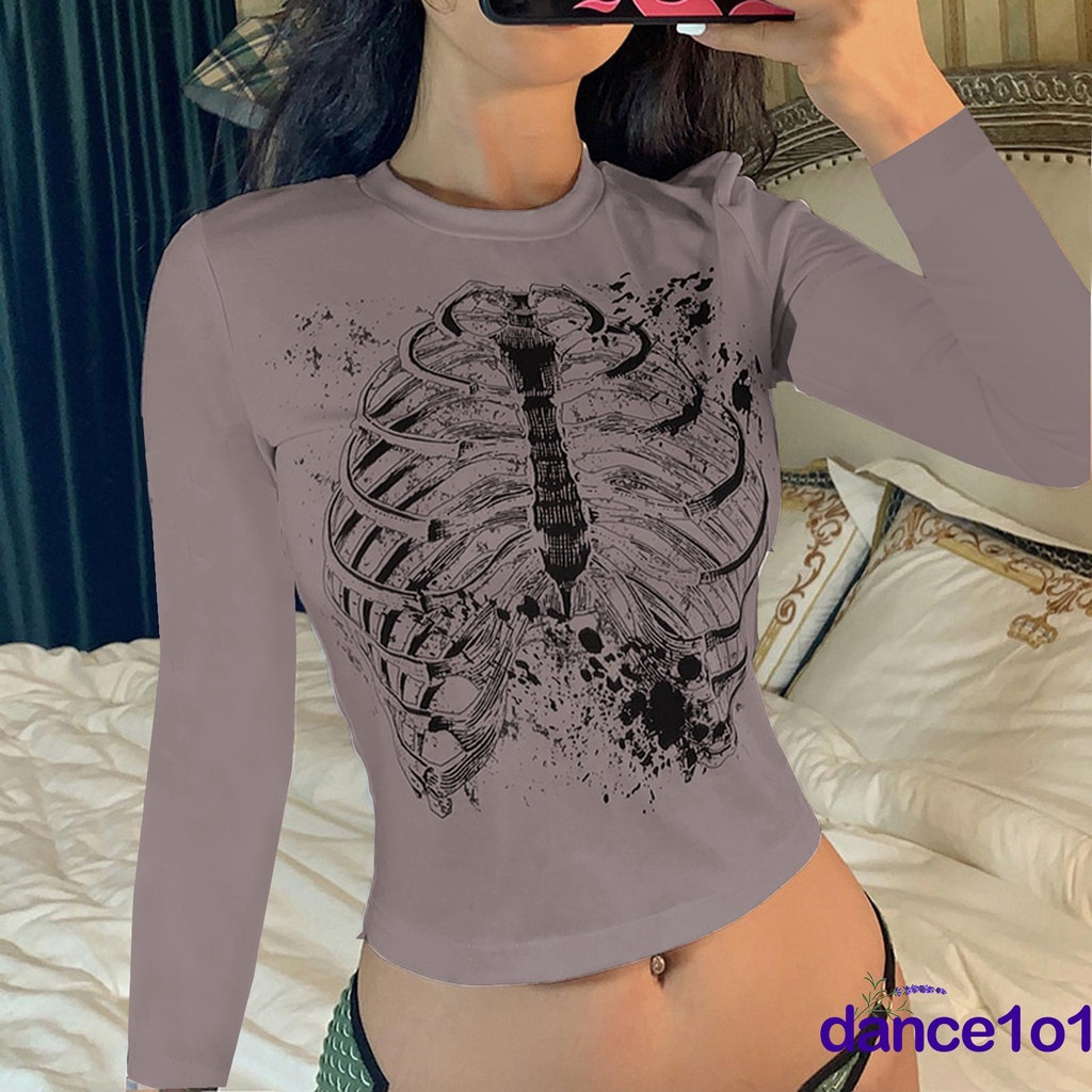 Áo Thun Nữ Tay Dài Cổ Tròn In Hình Bộ Xương Sweetdream