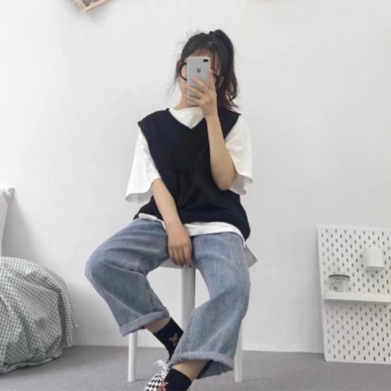 Áo gile nữ style Hàn Quốc ghi lê basic, áo gile trơn unisex form rộng cố chữ V Đẹp