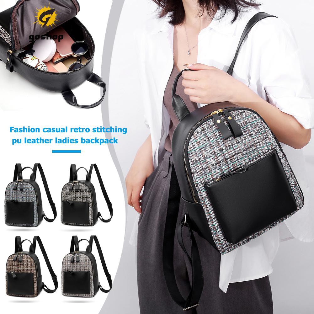 (GO ) Fashion Women Backpack PU Splicing Shoulder Bag Teenage Travel Rucksacks