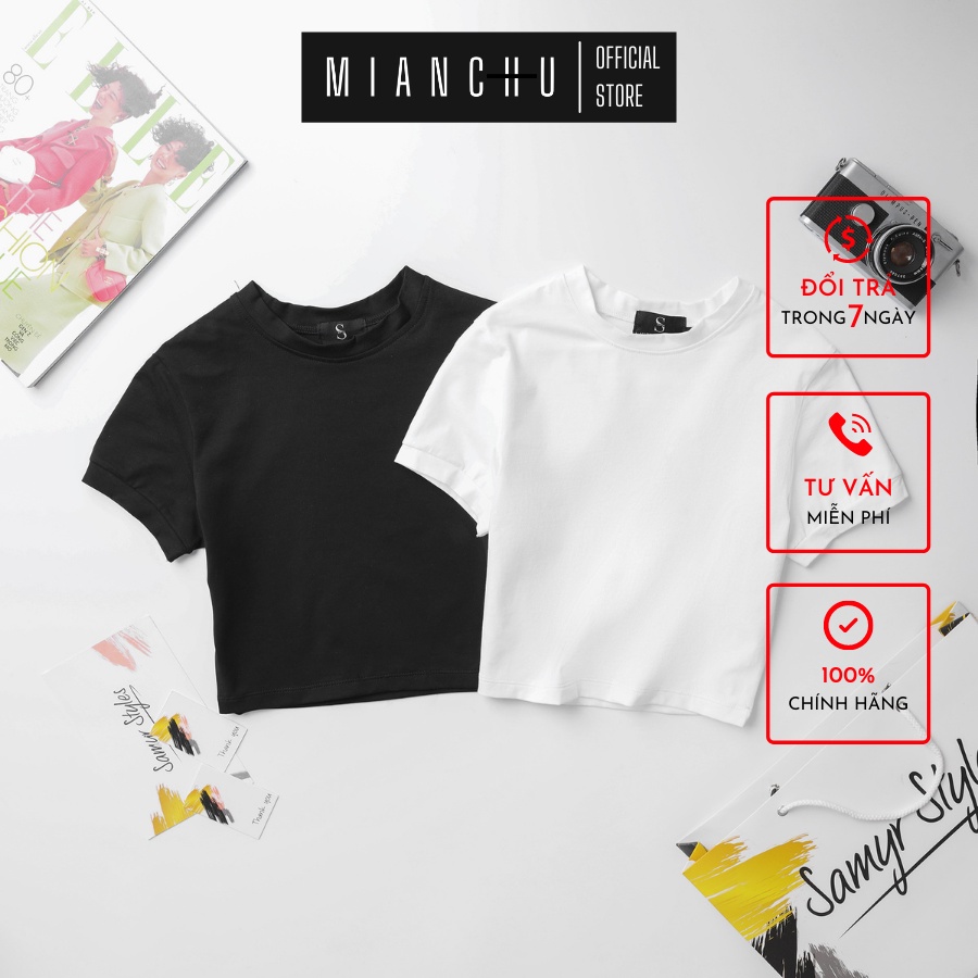Áo croptop tay ngắn cổ tròn MIANCHU chất cotton mã ACRT01