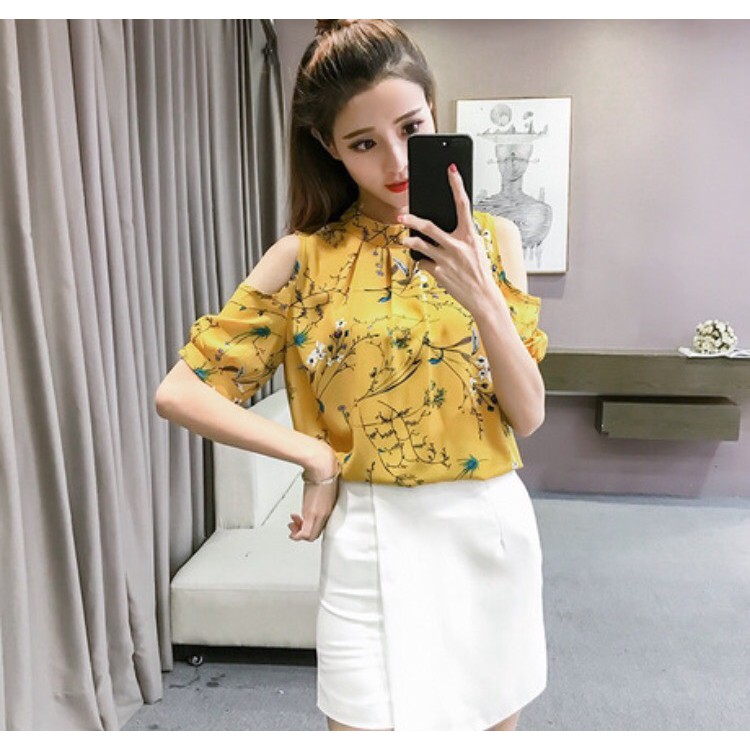 Áo hoa hở vai trẻ trung