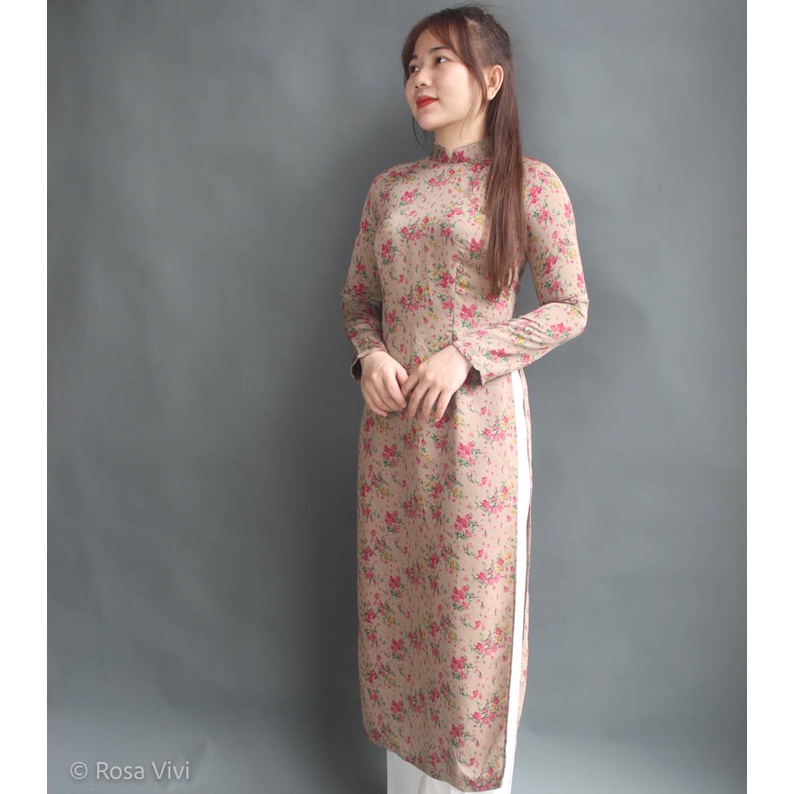 Áo dài nữ kiểu dáng truyền thống cổ tròn tay dài duyên dáng Rosa Vivi