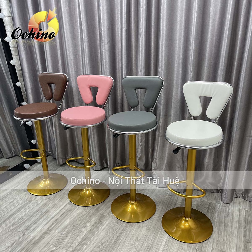 Ghế Makeup, Ghế Quầy Bar Mẫu Tựa Tam Giác Chân Vàng K1 Sang Chảnh Điều Chỉnh Độ Cao 60/80 Và Xoay 360 Độ (ẢNH THẬT)