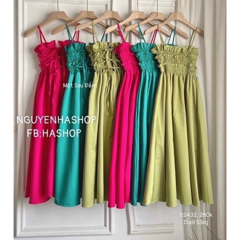 Đầm Maxi hai dây nhún ngực dáng xoè dài siêu xinh