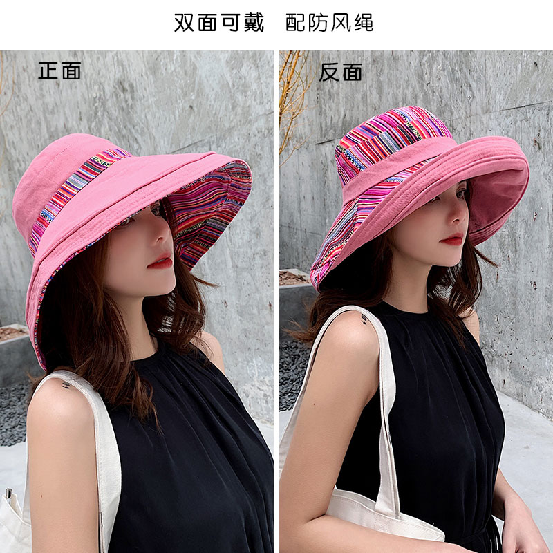 Mũ ngư dân phong cách quốc gia có thể gập lại hai mặt của phụ nữ, mũ mặt trời đi du lịch thời trang, mũ mặt trời mùa hè