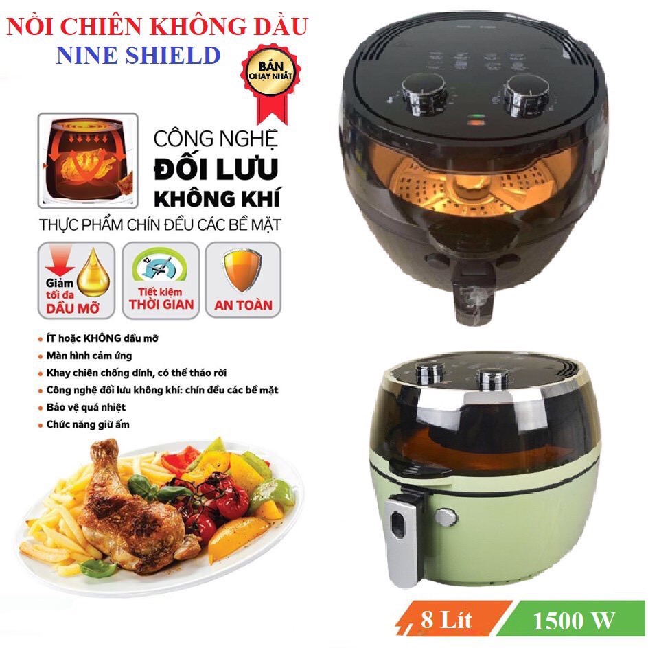 NỒI CHIÊN KHÔNG DẦU NINE SHIELD 8 LÍT CÓ TAY ĐẢO THỨC ĂN TỰ ĐỘNG