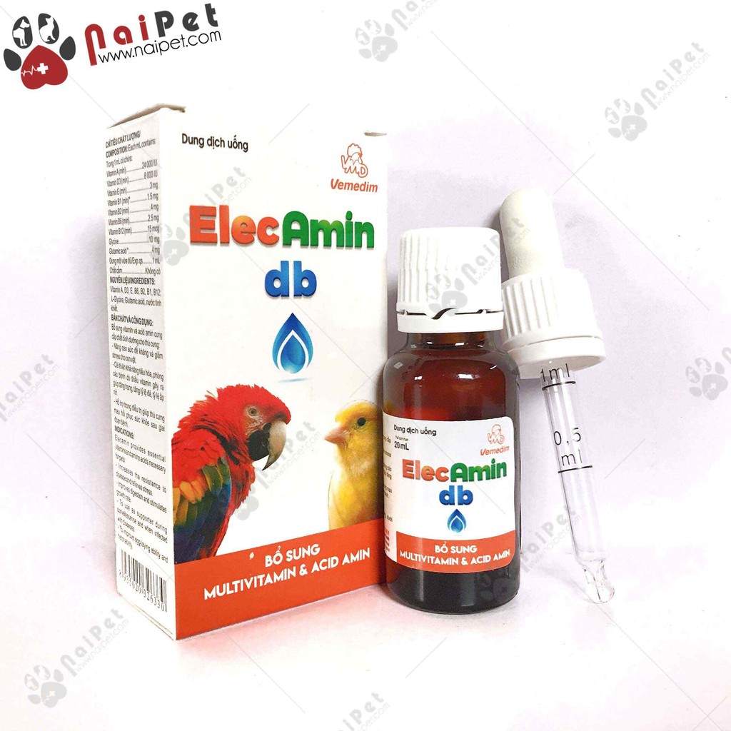 Dung Dịch Bổ Sung Multivitamin Acid Amin Cho Chó Mèo Chim Thú Cảnh ElecAmin db Vemedim 20ml