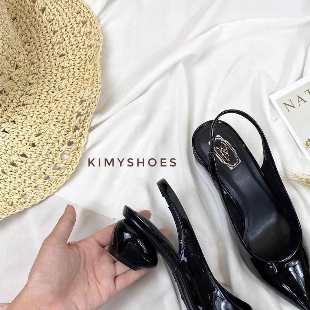 Sandal VNXK dáng slingback tiện lợi chất liệu da bóng siêu mềm, thiết kế gót độc lạ 4cm thời trang ( Có video chi tiết )
