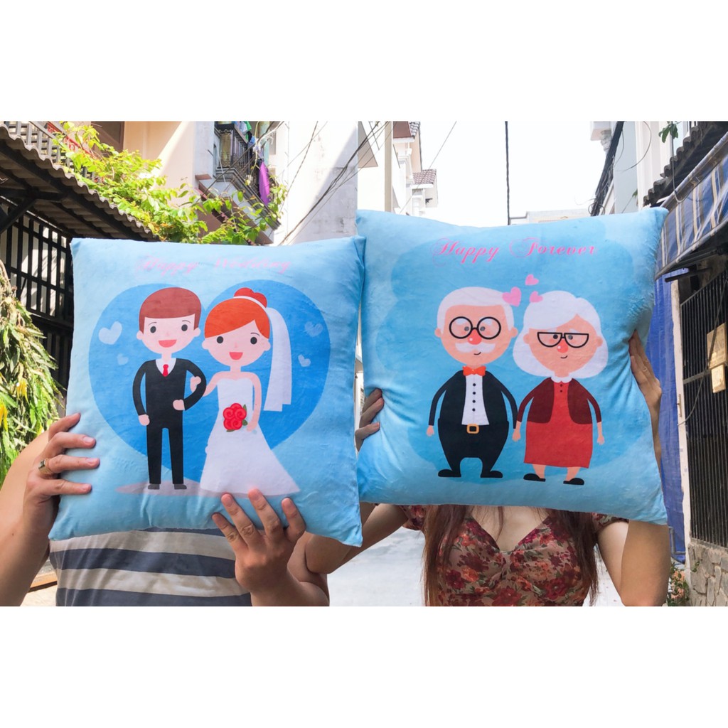 Set 2 vỏ gối hình chibi cô dâu chú rể (chat chọn mẫu)