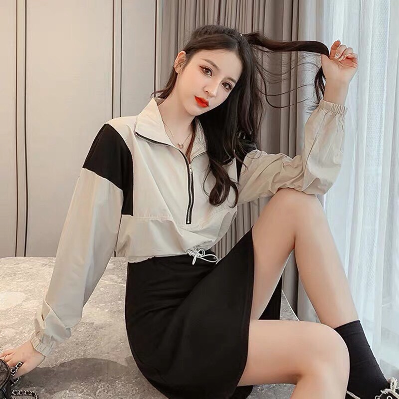 &lt; FREESHIP &gt; Áo khoác dù CROPTOP dây rút mẫu mới 4 màu lựa chọn