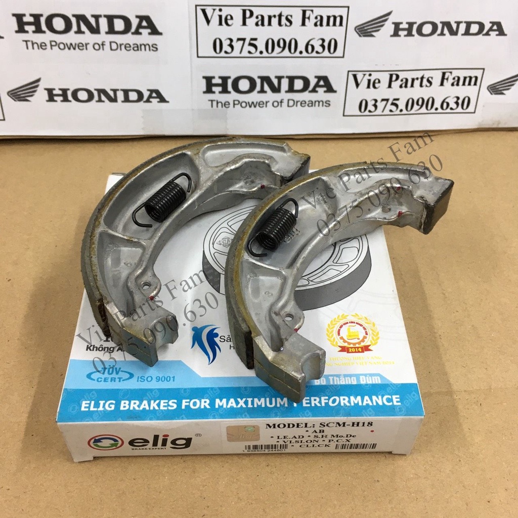 Bố thắng đùm Elig AirBlade, Click, Lead, SCR, PCX, Sh Mode, Vision, AirBlade Ab110 AB125 má phanh SCM H18 phanh cơ sau
