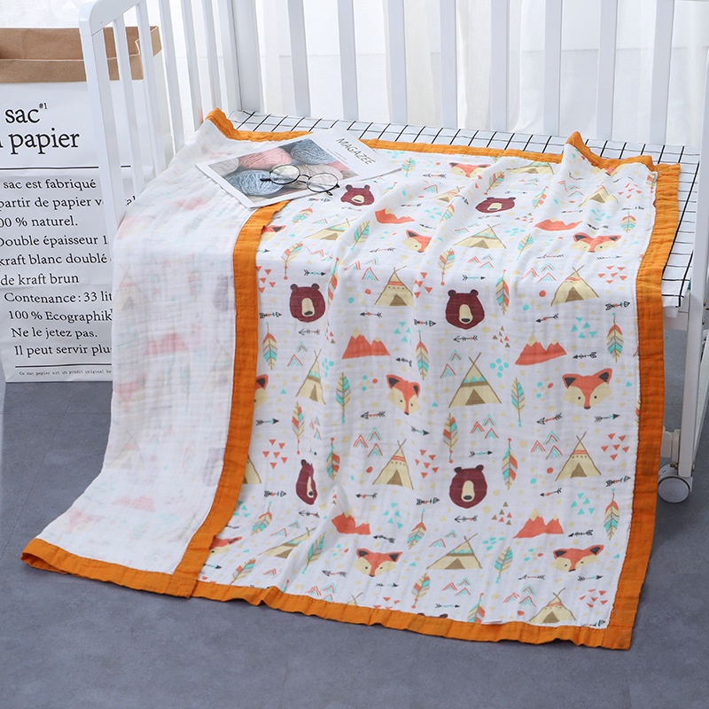 Khăn tắm aden 4 lớp có viền mềm mại cho bé, Khăn xô tắm cho bé sơ sinh KT 110x110cm Thị Nắng Store