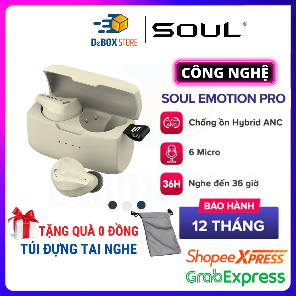 Tai Nghe Không Dây TWS SOUL Emotion Pro, Công Nghệ Chống Ồn Hybrid ANC BT 5.1, 6 Micro, Nghe Đến 36H - Chính Hãng BH 12T