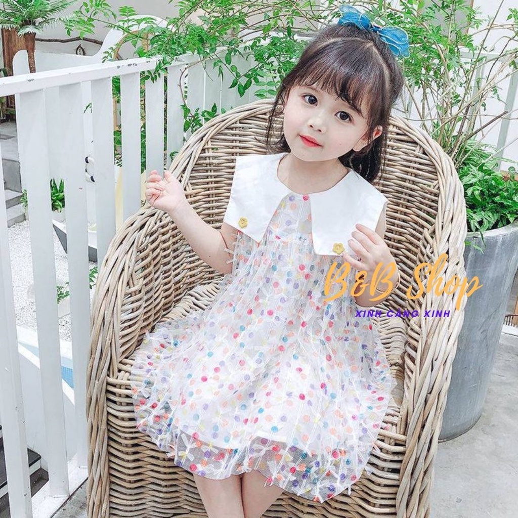 Đầm Trẻ Em Váy Bé Gái Ren Nơ Dạng Lưới Chấm Bi Mịn Mát Mùa Hè Phù Hợp Du Lịch Chơi Biển Dạo Phố Dạ Hội Có Tặng Kèm Quà