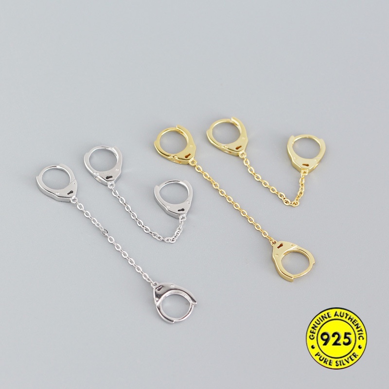 Bông Tai Mạ Bạc 925 Dạng Gập Phối Dây Xích Thiết Kế Hình Học Thời Trang Cho Nam Và Nữ