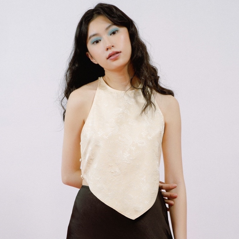 Libé Workshop YELLOW TEXTURED HALTER NECK TOP