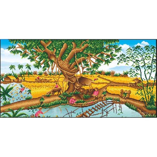 Tranh thêu chữ thập phong cảnh làng quê Việt ( chưa thêu)-X8025