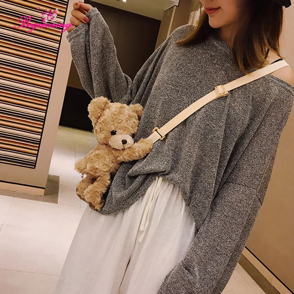 Túi đeo chéo giả lông hình gấu dễ thương cho nữ