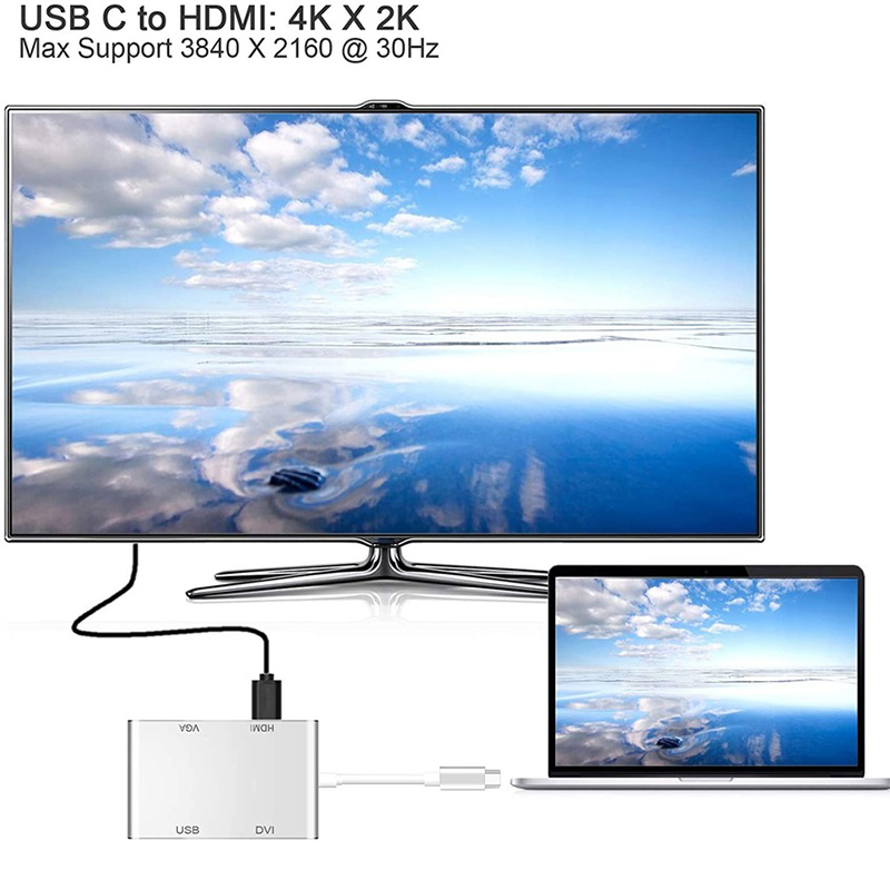 Bộ Chuyển Đổi 4 Trong 1 Loại C Sang Hdmi Usb3.0 Vga 1080p Dvi Cho Android