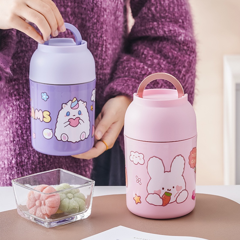 Bình giữ nhiệt Youpin bằng thép không gỉ 304 họa tiết hoạt hình sáng tạo có muỗng nhỏ tiện lợi