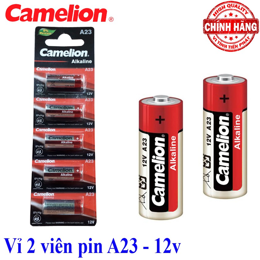 Vỉ 2 viên Pin A23 12V Camelion Alkaline - dùng cho chuông cửa, cửa quấn, điều kiển từ xa...