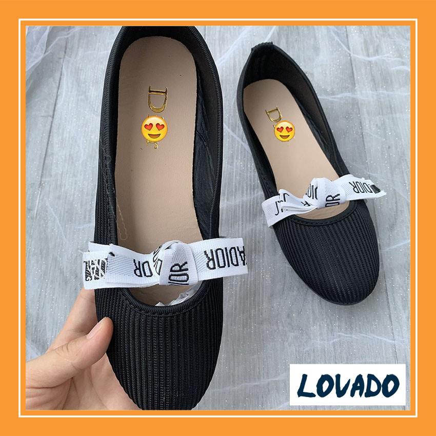 Giày bệt búp bê nữ chất chun nơ trắng dio