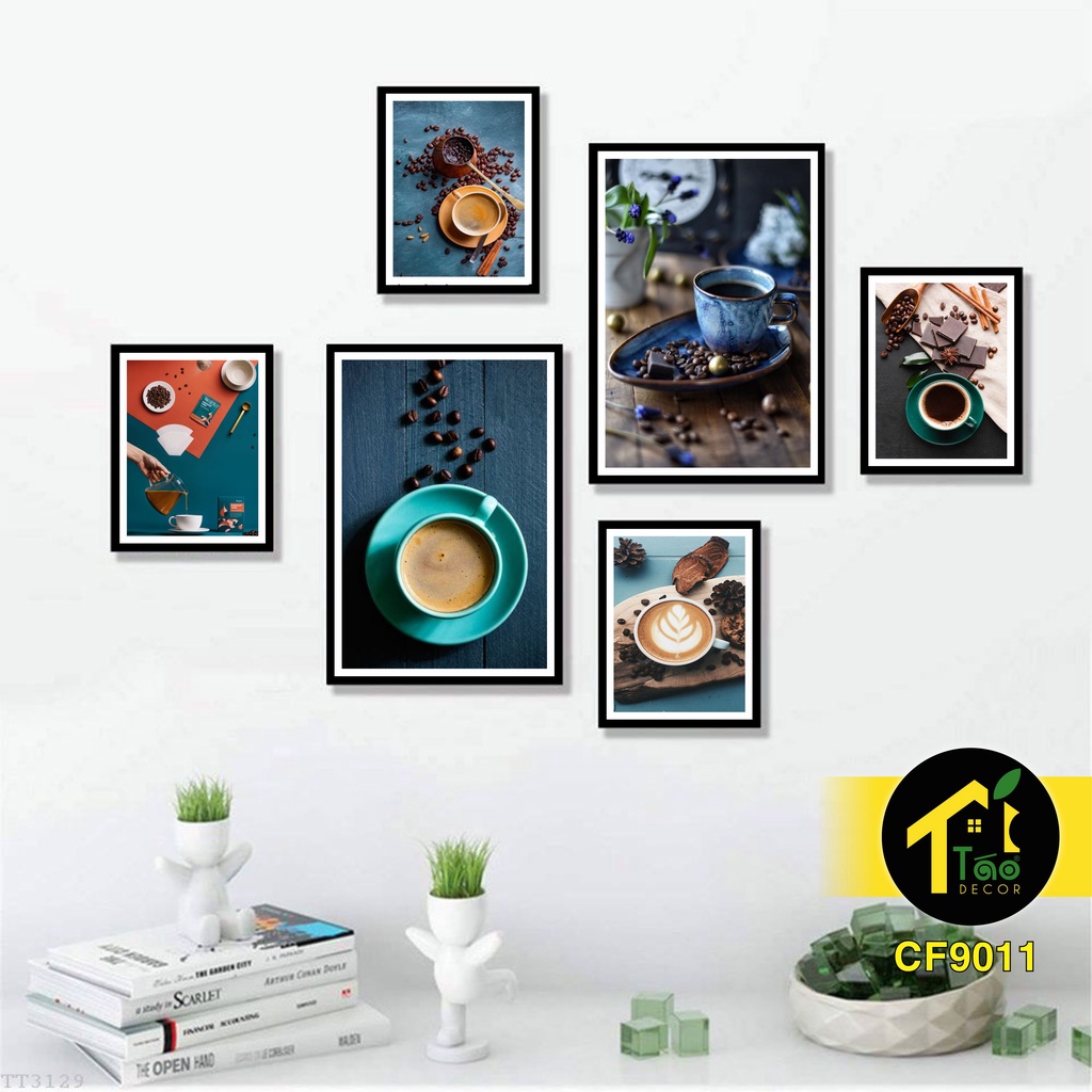 16 set 6 tranh trang trí quán cà phê, tranh dán tường khổ Đại , decor nhà hàng, canvas, Táo Decor