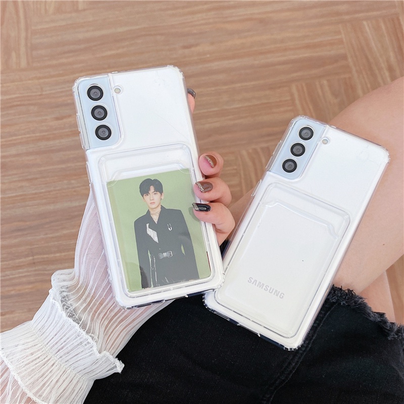Ốp điện thoại bằng silicon có ngăn đựng thẻ cho Samsung Galaxy S8 S9 S10 S20 S21 S22 S23 Plus Note 8 9 10 20 Ultra